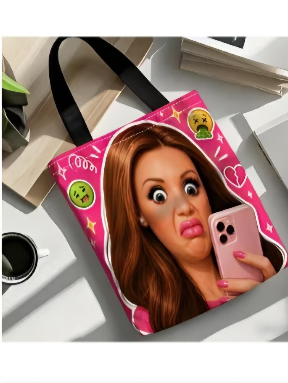 Playful Doll Face-Print Tote Bag Youbpick